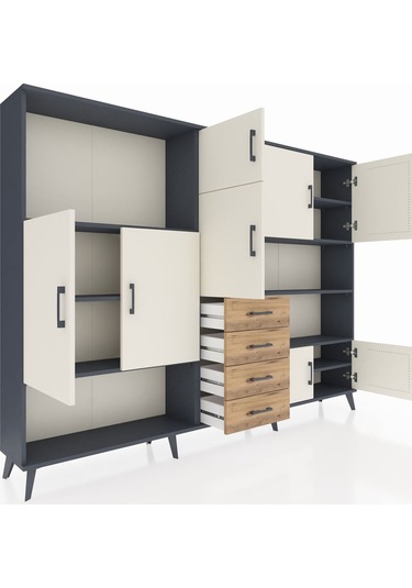Arges Dolap 9 Raflı 4 Çekmeceli 8 Kapaklı 220x30x163 Antrasit-ayt Antrasit-aytaşı/çam