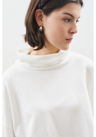 Yüksek Yakalı Oversıze Sweatshırt Ekru Ekru