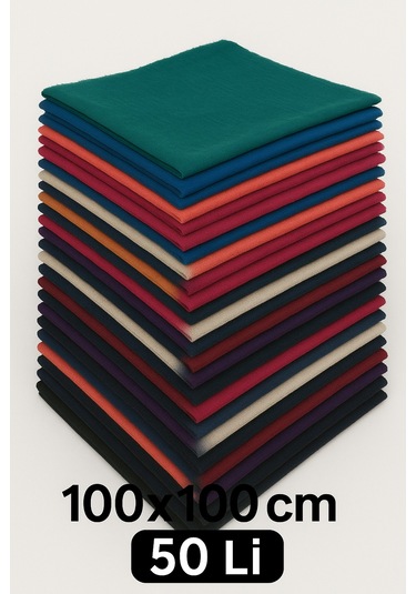 50'li Flamlı Düzrenk Dağıtmalık Hac Umre Hediyelik Çeyizlik Flamlı Pamuk Eşarp Yazma Çok Renkli