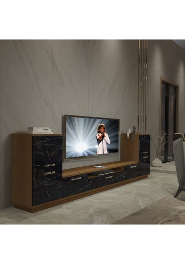 Decoraktiv Trendstyle On2 Slm Tv Ünitesi Tv Sehpası Ceviz - Siyah Mermer