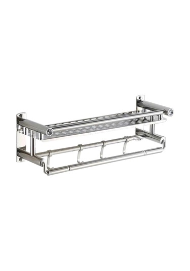 Teltree Paslanmaz Çelik 4 Kancalı Çift Katlı Havlu Askısı - 60cm Delme Aksesuarlı Gümüş