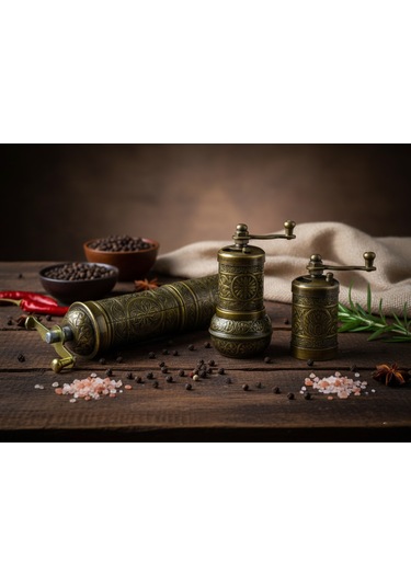 Ludıa Zamak Metal Antik Renk 3 Lü Set Karabiber,kahve,çörek Otu El Değirmeni Öğütücü Grinder S2 Koyu Yeşil