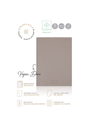 Vj Softtons Esnek Kapak Defter A6 80 Gr. Krem 96 Yp. Çizgili Kahverengi