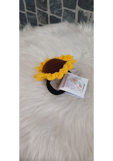 Ayçiçekli Lastik Toka- Örgü Toka Sarı
