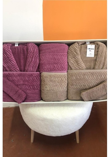 Zebra 8 Parça Aile Bornoz Takımı Mürdüm - Kahve Çok Renkli