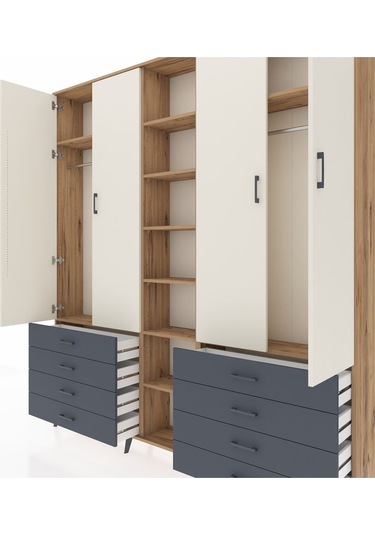 Arges Dolap 10 Raflı 8 Çekmeceli 2 Askılı 220x30x243 Çam-aytaşı/antrasit Aytası/antrasıt