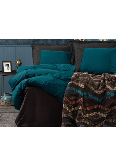 Cb Çift Kişilik Pamuk Battaniyeli Nevresim Takımı Tidy Petrol Siyah