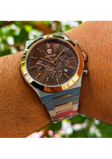 Raymond Star Serisi Kahverengi Kadran Çelik Erkek Kol Saati Gümüş - Rose Gold