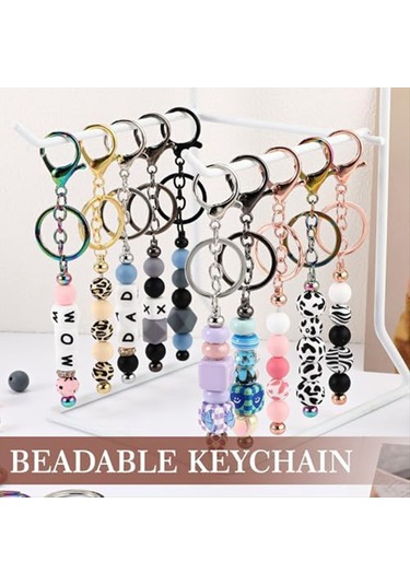 Gatherco 24 Adet Boncuklu Anahtarlıklar Toplu Boncuklar Kendin Yap Boş Anahtarlıklar Boncuklu Anahtarlık El Sanatları İçin Metal Boncuklu Anahtarlıklar