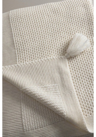 Miel Krem Tek Kişilik Kenarı Ponponlu Battaniye 160 X 220 37101 Krem