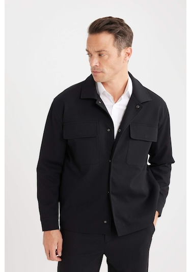 DeFacto Relax Fit Polo Yaka Çıtçıtlı Cepli Gömlek Ceket D7281AX25SPBK81 DeFacto Relax Fit Polo Yaka Çıtçıtlı Cepli Gömlek Ceket D7281AX25SPBK81