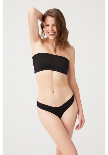 Siyah Straplez Crop Top Büstiyer Siyah