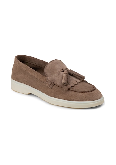 Deery Kadın Hakiki Süet Vizon Renk Püsküllü Loafer - 02042zvznc01
