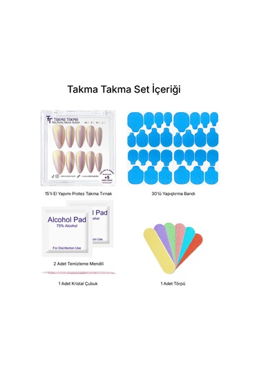 15'li Ten Rengi Uzun Badem Ubd1479 Tekrar Kullanılabilir El Yapımı Protez Takma Tırnak M