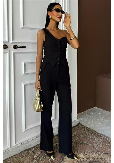 Tek Omuz Büstiyer Plazzo Pantolon Viscon Takım 10159 Si Yah