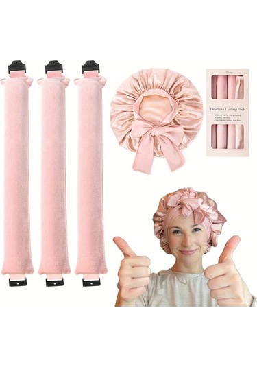 Gateesat Kahve Isız Dalga Seti 4 Parça Saten Bone Frizsiz Saç Stili Kahverengi