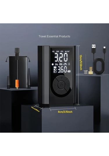 Willowhaven Siyah Kablosuz Elektrikli Şişirme Pompası 150psı Dijital Göstergeli Led Aydınlatmalı 2x2000mah Pil