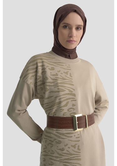 Armine Leopar Desen Triko Tunik 25ktd4116 Bej Bej