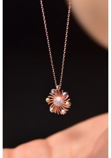 925 Ayar Gümüş Rose Kaplama Dorika Toplu Dönen Şans Pervanesi Kolye