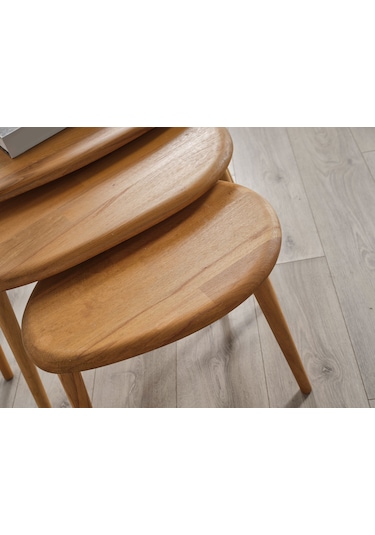 Masif Doğal Ahşap Zigon Sehpa 3'lü Set, Modern Masif Yan