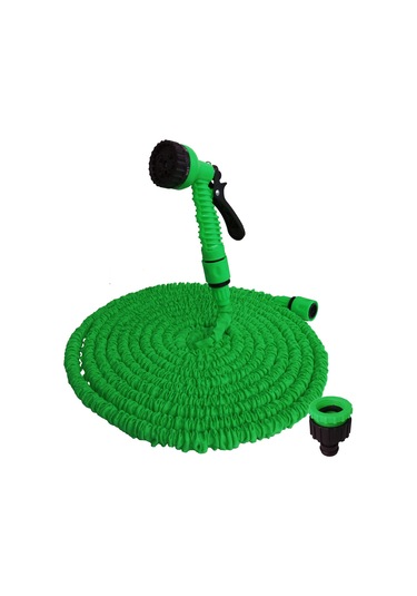 Mufunye Yeşil Gartımsı Geniş Kullanımlı 7.5m Şişirilebilir Su Hortumu, Yüksek Basınçlı Yıkama Pistoli Ve Bağlantı Aksesuarları Seti