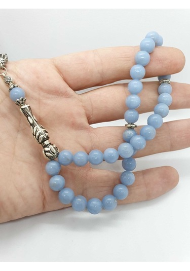 Sertifikalı Anjelit Melek Taşı 8 Mm Orijinal Doğal Taş Tesbih