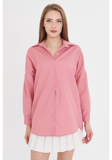 Armonika Kadın Açık Pembe Oversize Uzun Basic Gömlek Arm-22y001118