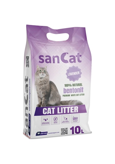 Sancat Premium Lavanta Kokulu Topaklaşan Beyaz Bentonit Kedi Kumu 10 L