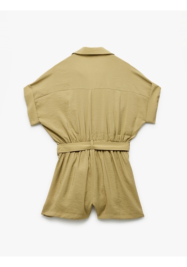 Koton Kemerli Cepli Gömlek Yaka Kısa Kollu Modal Kumaş Şort Tulum Khakı 5sak80323ew Haki