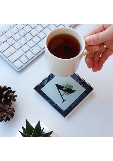 Decorita Cam Bardak Altlığı Harfli Tasarım A Harfi 4'lü Takım 10 CM x 10 CM Çok Renkli