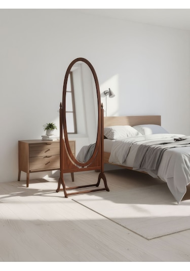 Rivoli Ayaklı Ahşap Oval Boy Aynası 58x165 Ceviz