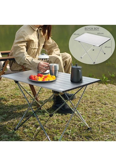 Haegs Full Alüminyum Katlanır Kamp Masası, Piknik, Plaj, Ourdoor Hafif Kamp Masası Büyük Boy - Siyah