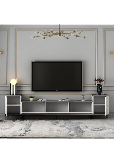 İmaj Tv Ünitesi Ve Komodin Set Traverten/gold, Oturma Odası Set, Tv Sehpası - Beyaz Beyaz