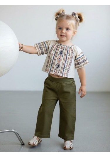 Zekids Kız Çocuk Yüksek Bel Pantolon-16976 Haki