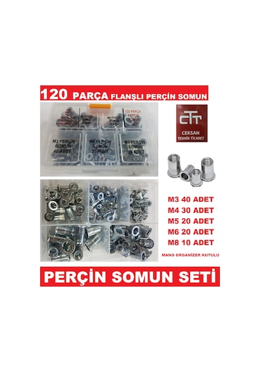 Perçin Somun Seti 120 Parça Flanşlı Perçin Somun