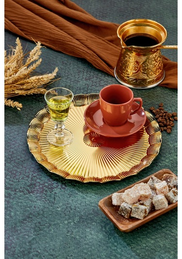 Cooker 25 Cm Yuvarlak Tepsi - Parlak Yüzeyli Sunum Tepsisi 25x25 Cm Altın