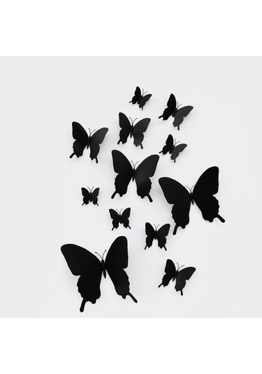 Wezone Manyetik Yapışkanlı 12 Adet Siyah Kelebek Duvar Dekoru - Pvc Malzeme, Ev Ve Bahçe İçin Şık Dekorasyon