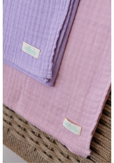 Pamuk 4 Katlı Müslin Örtü Seti 2'li Pudra Pembe ve Lavanta Pudra Lavanta