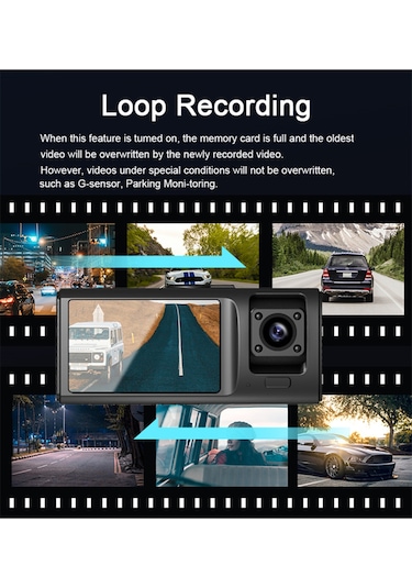 V20 Araç Içi Dikiz Dashcam 3 Kameralı Wifi Araç Kamerası