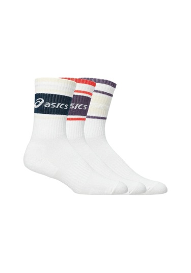 Asics 3 Pack Logo Crew Renkli 3lü Tenis Çorabı Beyaz