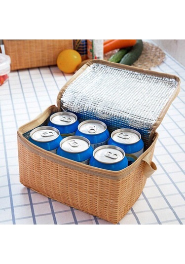 Taklit Rattan Öğle Yemeği Çantası Taşınabilir Su Geçirmez Darbeye Dayanıklı Termal Yalıtımlı Bento Kutusu Kamp Buzlukları 56775285 Çok Renkli