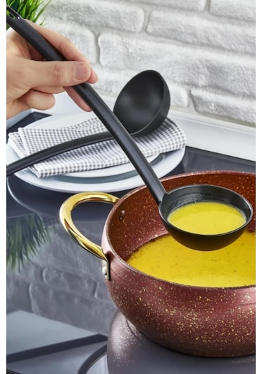 4'lü Set Lüx Yanmaz Yapışmaz Teflon Kaplama Servis Seti Kepçe Kevgir Spatula Kaşık Servis Takımı