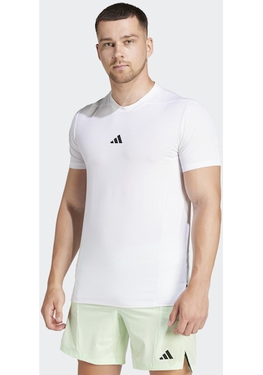 Adidas Designed For Training Erkek Beyaz Bisiklet Yaka Tişört IS3808 Beyaz