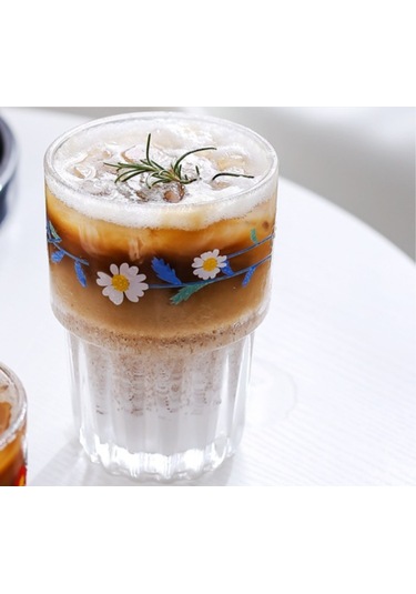 Küçük Papatyalar Baskı Cam Kahve Kupa Yaratıcı Cam Bardak Çay Süt Limon Suyu İçme Kupası Ev Drinkware Latte Kupalar Beyaz A