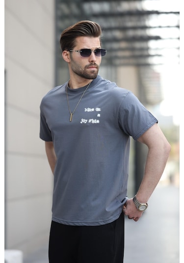 Madmext Füme Baskılı Basic Erkek Tişört E7150 Füme