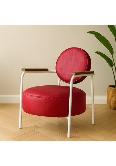 Venüs Berjer - Modern Tekli Beyaz Koltuk - Ofis Koltuğu - Kırmızı