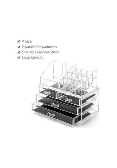 Mufunye Şeffaf Akrilik Makyaj Düzenleyici Saklama Kutusu Çok Katmanlı Ayrı Bölücüler Bölmeler Masaüstü Depolama Rafı Kozmetik Takı Ruj Standı Büyük Kapasiteli