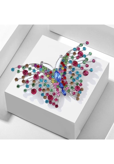 Avusturya Kristal Muhteşem Volant Kelebek Broş Gelin, Balo Çok Renkli