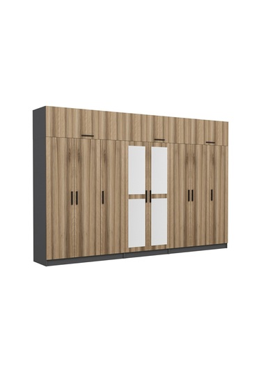 Minar Kale 8 Kapaklı 2 Aynalı 4 Ç Dolap Ve Yüklük Antrasit Dore 255cm Çok Renkli