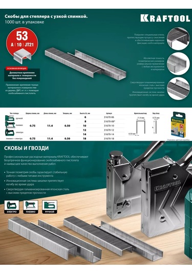 Kraftool İnşaat Zımbaları 53 A/10/jt21 10 Mm, 1000 Adet, 23ga 198309580